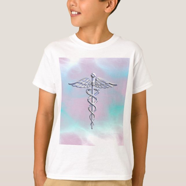 T-shirt Symbole Médicale Silver Caduceus Mother Pearl (Devant)