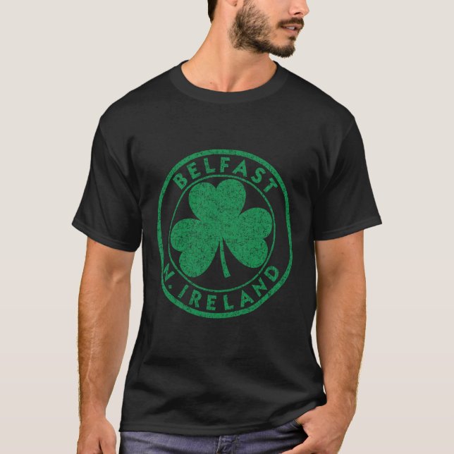 T-shirt SYMBOLE Shamrock Belfast N. Irlande Vert désorgani (Devant)