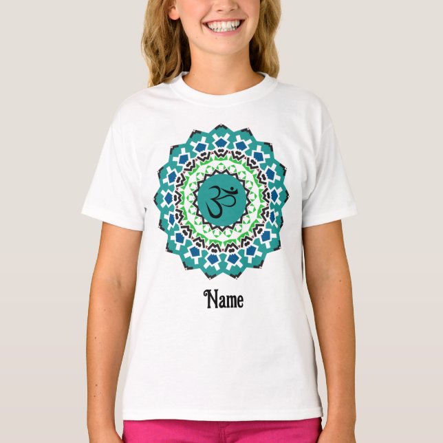 T-shirt Symbole spirituel Mandala Yoga Om Yoga Bleu Custom (Devant)