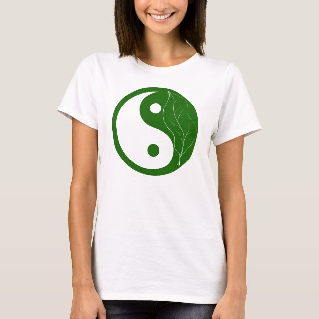 T-shirt Symbole vert de Yin Yang de feuille (Devant)