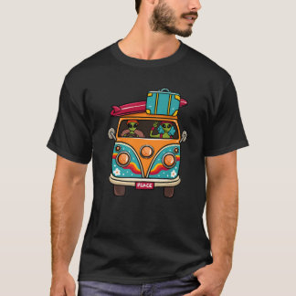 T-shirt SYMBOLE Vintage Hippie Van Flower Bus - Paix des A