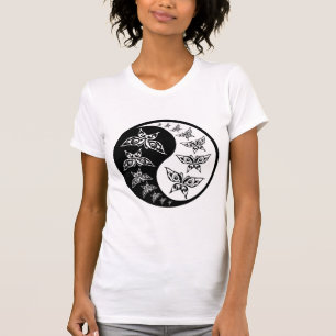 T-shirt Symbole Yin Yang du Papillon noir et blanc