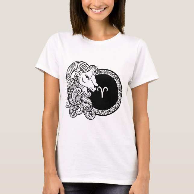 T-shirt SYMBOLE Zodiaque Aries Basique Noir Et Blanc (Devant)