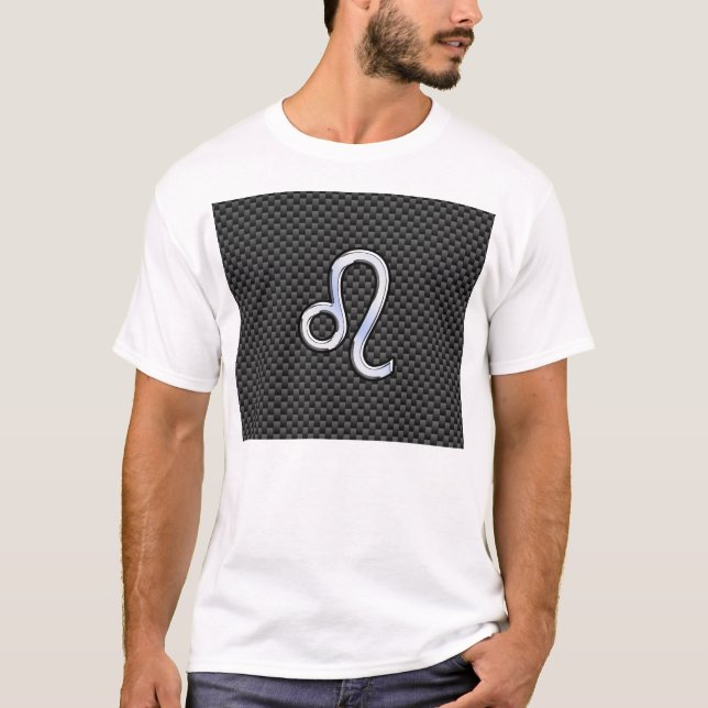 T-shirt Symbole Zodiaque Leo Argent Fibre Carbone Charbon (Devant)