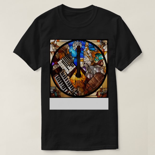 T-shirt Symboles Musicaux Dans Une Fenêtre En Verre Tiré 3 (Design devant)