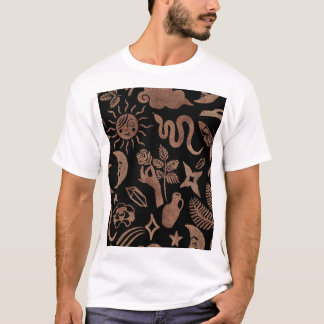 T-shirt Symboles mystiques : serpent, soleil, lune.