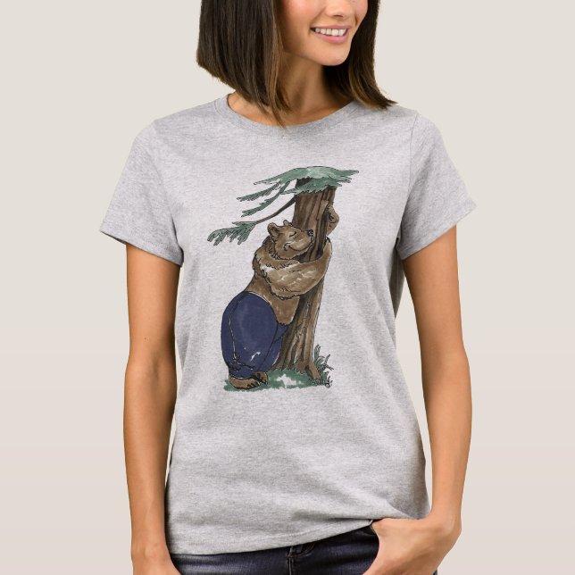 T-shirt Sympa Arbre Whimsical Qui Accroche L'Ours En Plein (Devant)