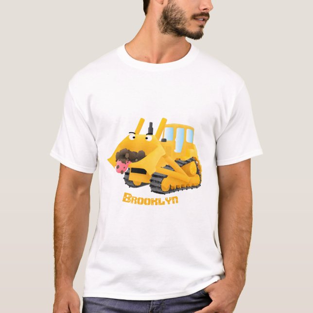 T-shirt Sympa joli caractère de dessin animé au bulldozer  (Devant)