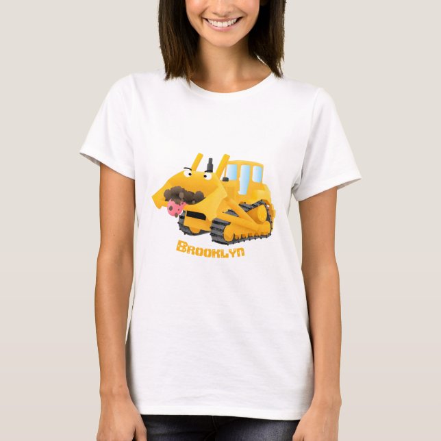 T-shirt Sympa joli caractère de dessin animé au bulldozer  (Devant)