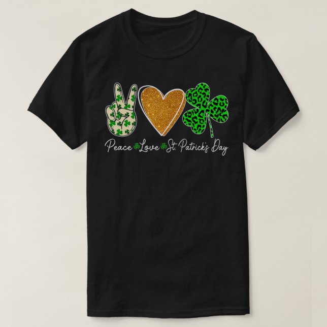 T-shirt Sympa Peace Sign Heart Shamrock Peace Love St Part (Design devant)