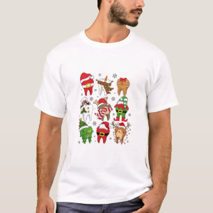 T-shirt Sympathique Noël Dental Tooth Characters Fun Holid