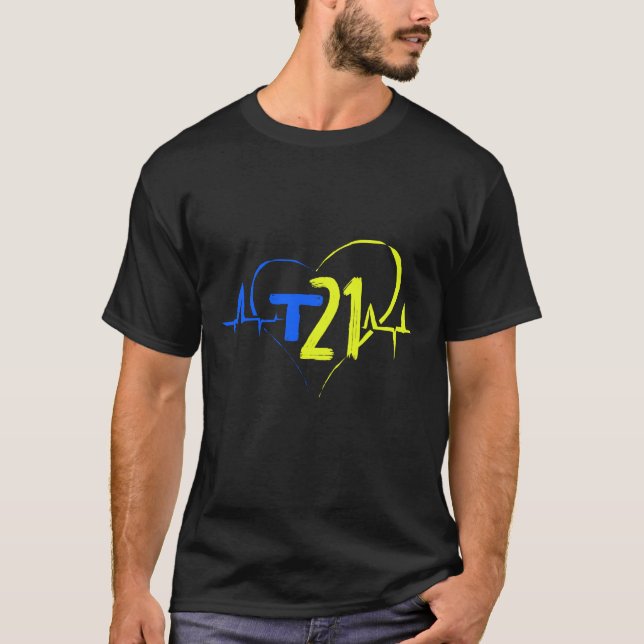 T-shirt Syndrome de Down Trisomy 21 Heartbeat Heartline (Devant)