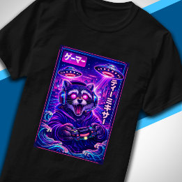T-shirt Synthwave Japonais Sci-Fi OVNI Raton laveur Gamer