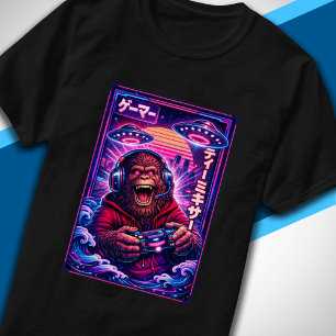 T-shirt Synthwave Japonais Sci-Fi UFO Bigfoot Cool Joueur