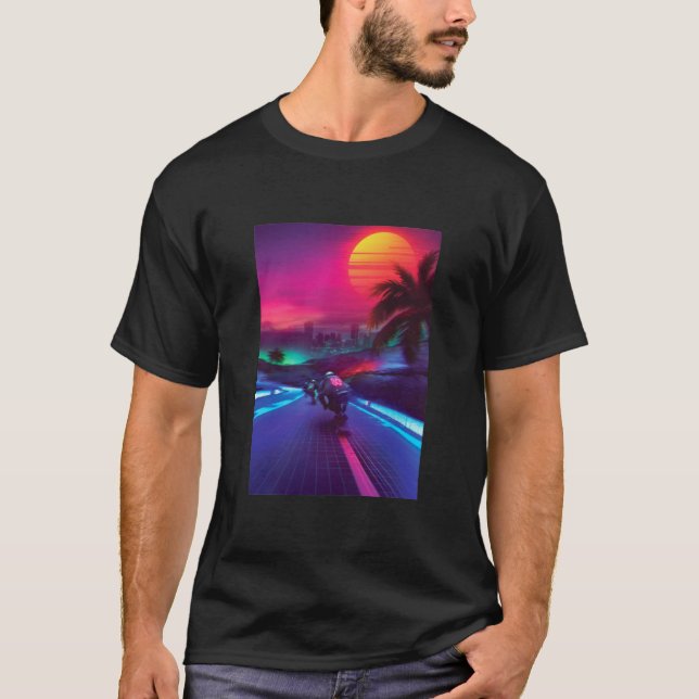T-shirt Synthwave Midnight Outrun Impression Artistique T- (Devant)