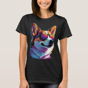 T-shirt Synthwave Retrowave Corgi Chien avec Lunettes de S