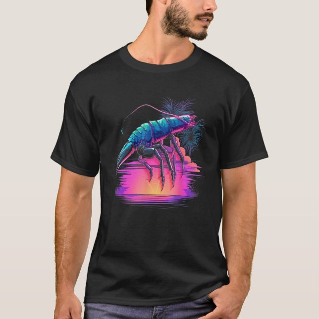 T-shirt Synthwave Shrimp  Vaporwave Crawfish  Retro 90s Cr (Devant)