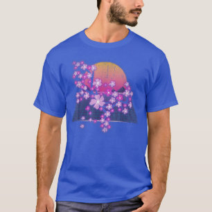 T-shirt Synthwave Sunset Sakura Flower 90s Vaporwave Cherr