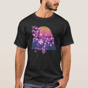 T-shirt Synthwave Sunset Sakura Flower 90s Vaporwave Cherr