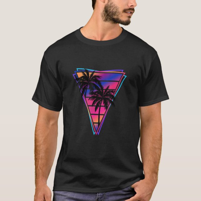 T-shirt Synthwave Vaporwave Triangle Palm Trees Gradient u (Devant)