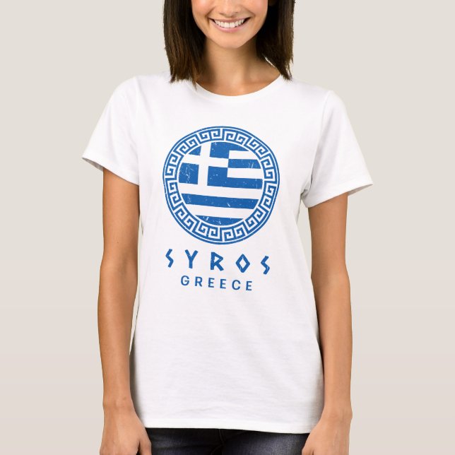 T-shirt Syros Et Drapeau De La Grèce Déchiré Design (Devant)