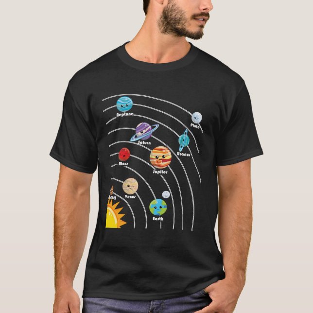 T-shirt Système Solaire Planète Coloré Pour (Devant)