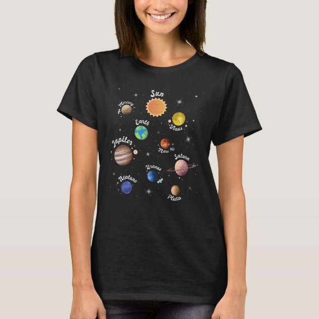 T-shirt Système solaire Planètes Enfants Connaissances Esp (Devant)