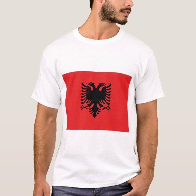 T-shirt T Chemise avec drapeau d'Albanie (Devant)