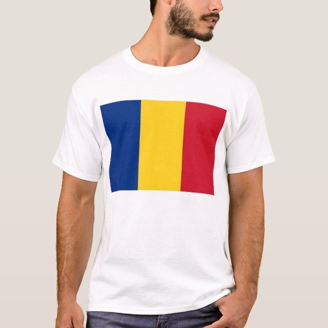 T-shirt T Chemise avec drapeau de Roumanie (Devant)