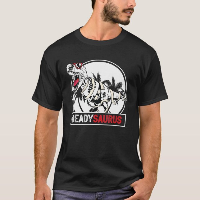 T-shirt T Deadysaurus Rex Skeleton Daddy Saurus - Hallowee (Devant)