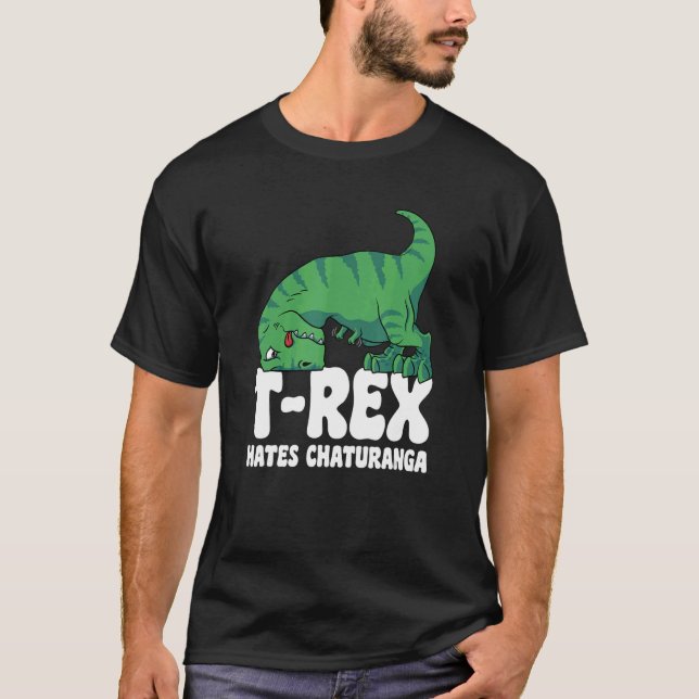 T-shirt T Rex déteste Chaturanga Yoga Bras courtes Dino TR (Devant)