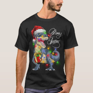T-shirt T Rex Dinosaur Joyeux feux de Noël Santa Hat