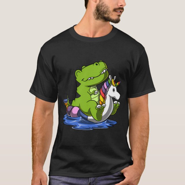 T-shirt T-Rex Dinosaure à Cheval sur une Licorne Flottante (Devant)