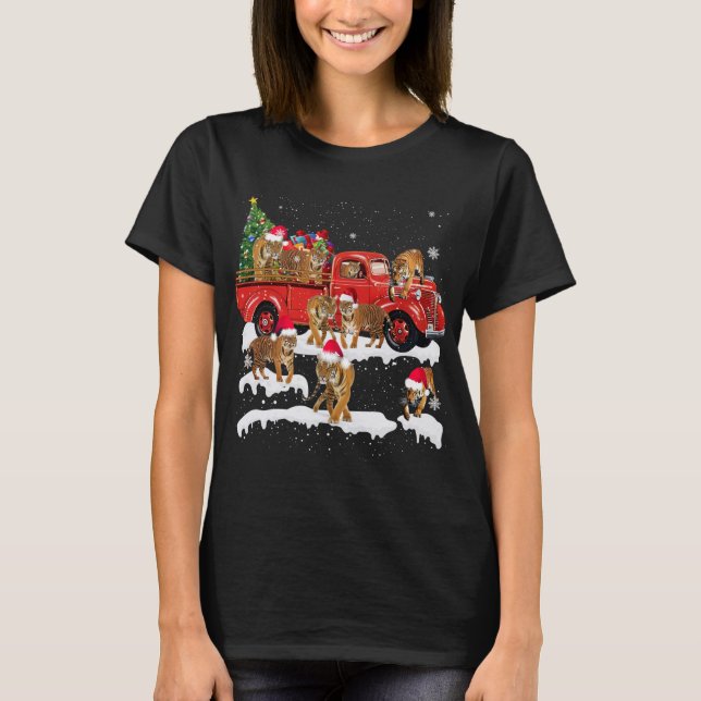 T-shirt T-rex équitation Camion Rouge Arbre de Noël Croire (Devant)
