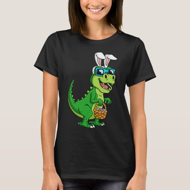 T-shirt T Rex Lapin De Pâques Avec Panier Oeufs Dinosaure  (Devant)