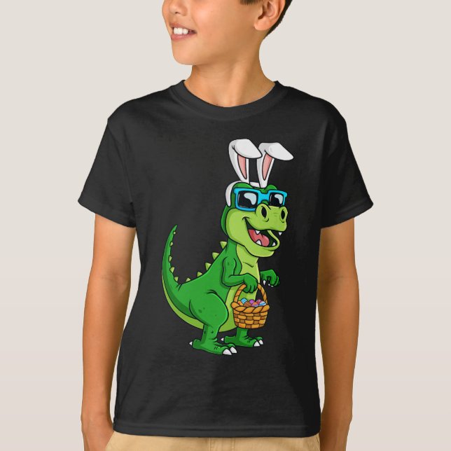 T-shirt T Rex Lapin De Pâques Avec Panier Oeufs Dinosaure  (Devant)