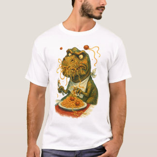T-shirt T-Rex lutte pour manger des spaghettis