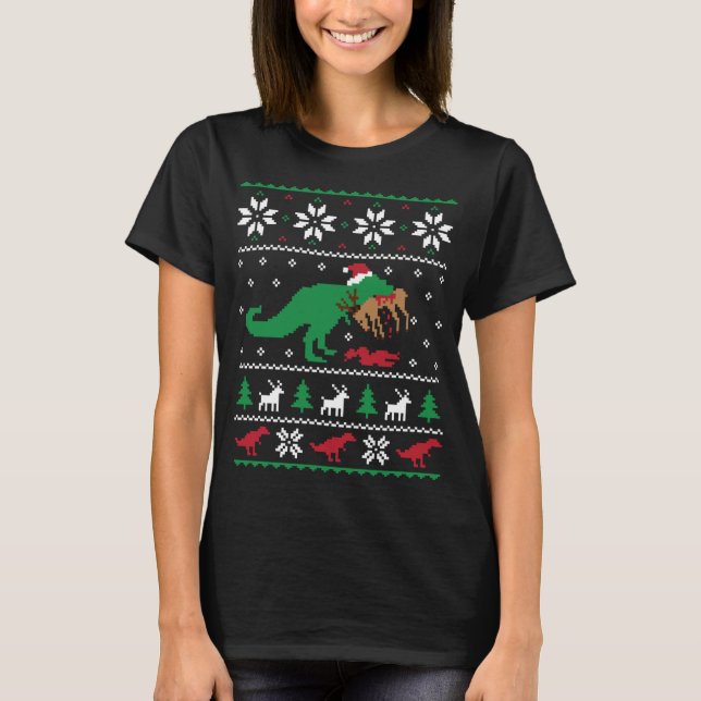 T-shirt T Rex Manger Rindeer Dinosaure Drôle Noël Ugl (Devant)