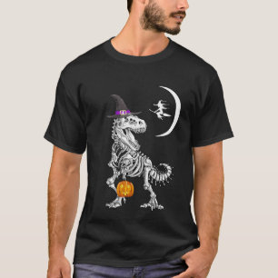 T-shirt T-Rex Skeleton Citrouille Witch Moon Halloween