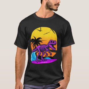 T-shirt T-Rex squelette de surf au néon avec rétro plage v