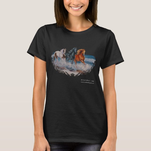 T-shirt T-shirt, chevaux dans le surf, Madame folle de (Devant)