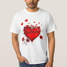 T-shirt, Coeur rouge et fleurs, Soulmate