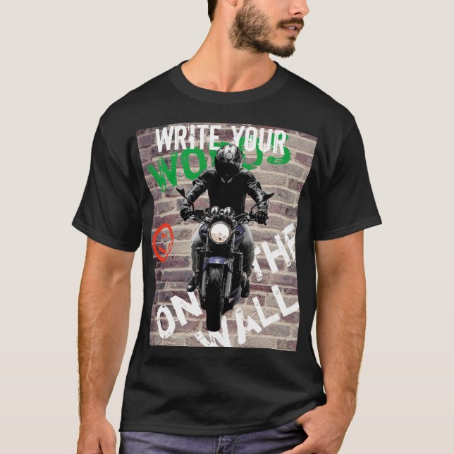 T-shirt T Shirt Moto Mur de Briques Personnalisé Graffiti (Devant)