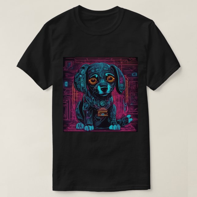 T-shirt T-shirt, noir, chiot (Design devant)