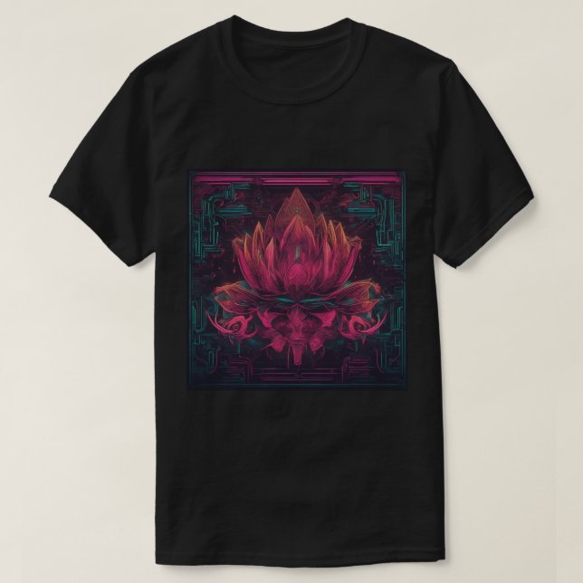 T-shirt T-shirt, noir, Lotus (Design devant)