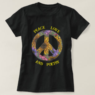 T-shirt T Shirt Paix Amour Et Poésie Signe De Paix Floral