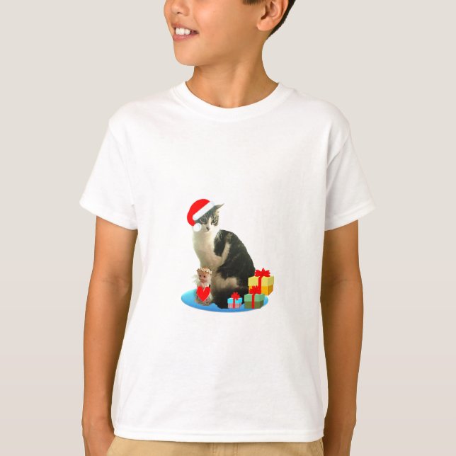 T-shirt Tabby chat de Noël et petit ange mignon (Devant)