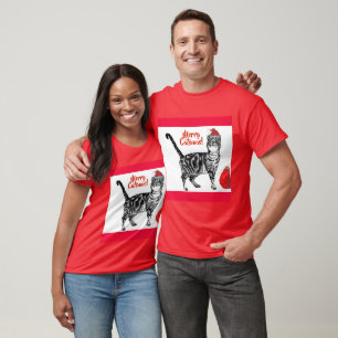 T-shirt Tabby Chat Joyeux Noël Catsmus Rouge Funny Chats
