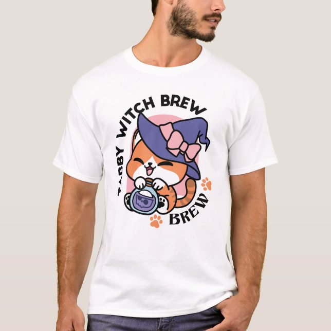 T-shirt Tabby Witch Brew – Cute Halloween Cat Design (Devant)