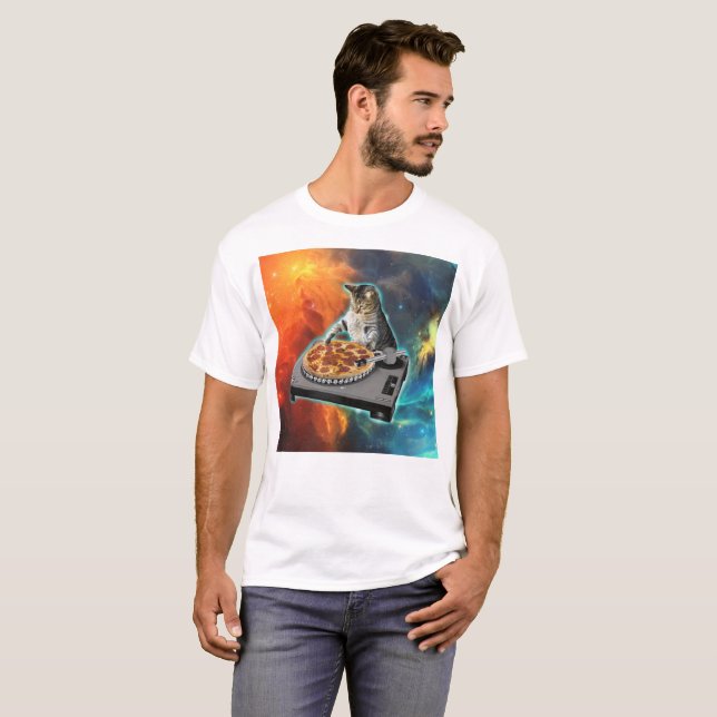 T-shirt Table de son de jockey de disque Cat dj (Devant entier)